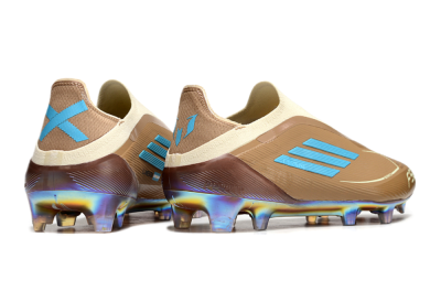 Men's Messi x Adidas F50 Elite Laceless Benito FG Firm Ground Low-Tops Football Boots - Brown/White/Blue