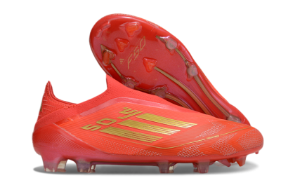 Men's Adidas F50 Elite Laceless FG Firm Ground Low-Tops Football Boots - Red/Gold