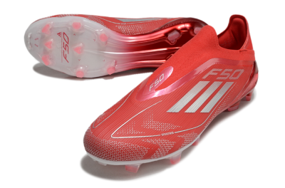 Men's Adidas F50 Elite Laceless FG Firm Ground Low-Tops Football Boots - Red/Silver