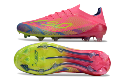 Men's Adidas F50 Elite FG Firm Ground Low-Tops Football Boots - Pink/Blue/Yellow