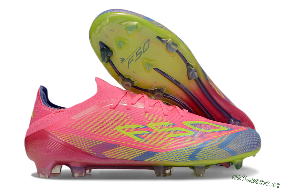 Men's Adidas F50 Elite FG Firm Ground Low-Tops Football Boots - Pink/Blue/Yellow 2
