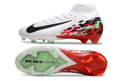 Men's Nike Air Zoom Mercurial Superfly 10 Elite FG Firm Ground High-Tops Football Boots - White/Black/Red