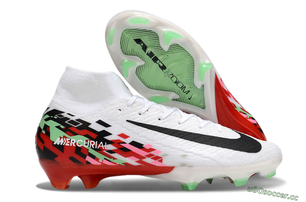 Men's Nike Air Zoom Mercurial Superfly 10 Elite FG Firm Ground High-Tops Football Boots - White/Black/Red 2