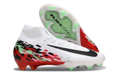 Men's Nike Air Zoom Mercurial Superfly 10 Elite FG Firm Ground High-Tops Football Boots - White/Black/Red