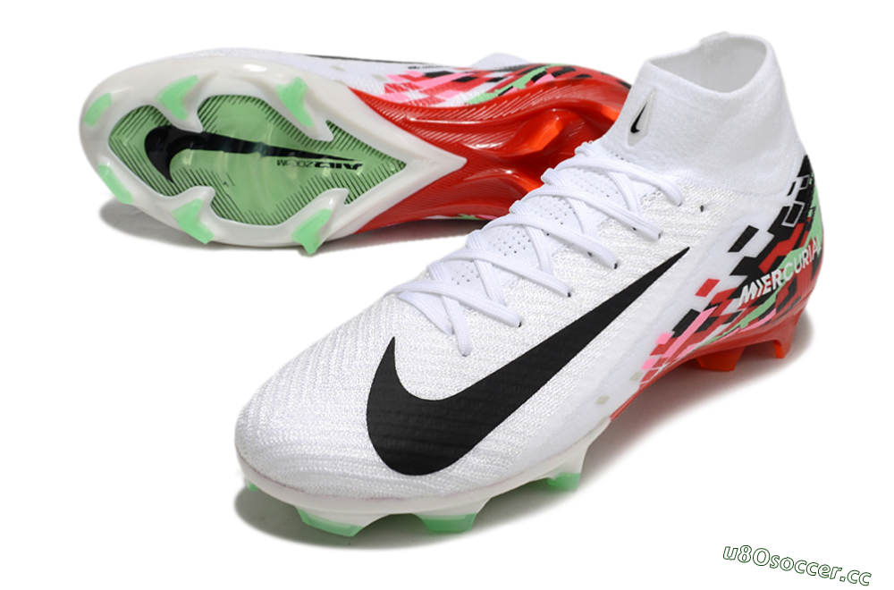 Men's Nike Air Zoom Mercurial Superfly 10 Elite FG Firm Ground High-Tops Football Boots - White/Black/Red 3