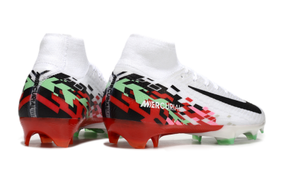 Men's Nike Air Zoom Mercurial Superfly 10 Elite FG Firm Ground High-Tops Football Boots - White/Black/Red