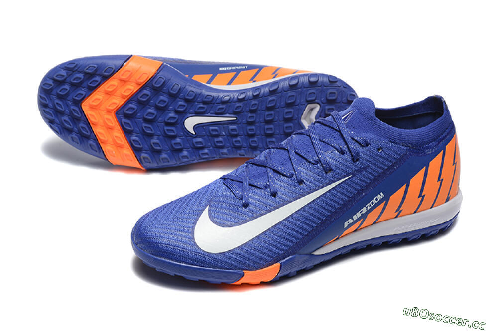 Men's Nike Air Zoom Mercurial Vapor 16 Elite TF Artificial Turf Low-Tops Football Shoes - Blue/White/Orange 3