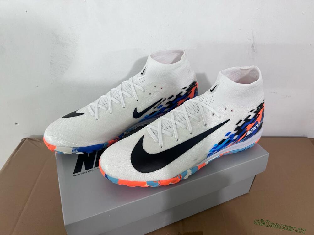 Unisex Nike Air Zoom Mercurial Superfly 10 Elite TF Artificial Turf High-Tops Football Shoes - White/Blue/Orange