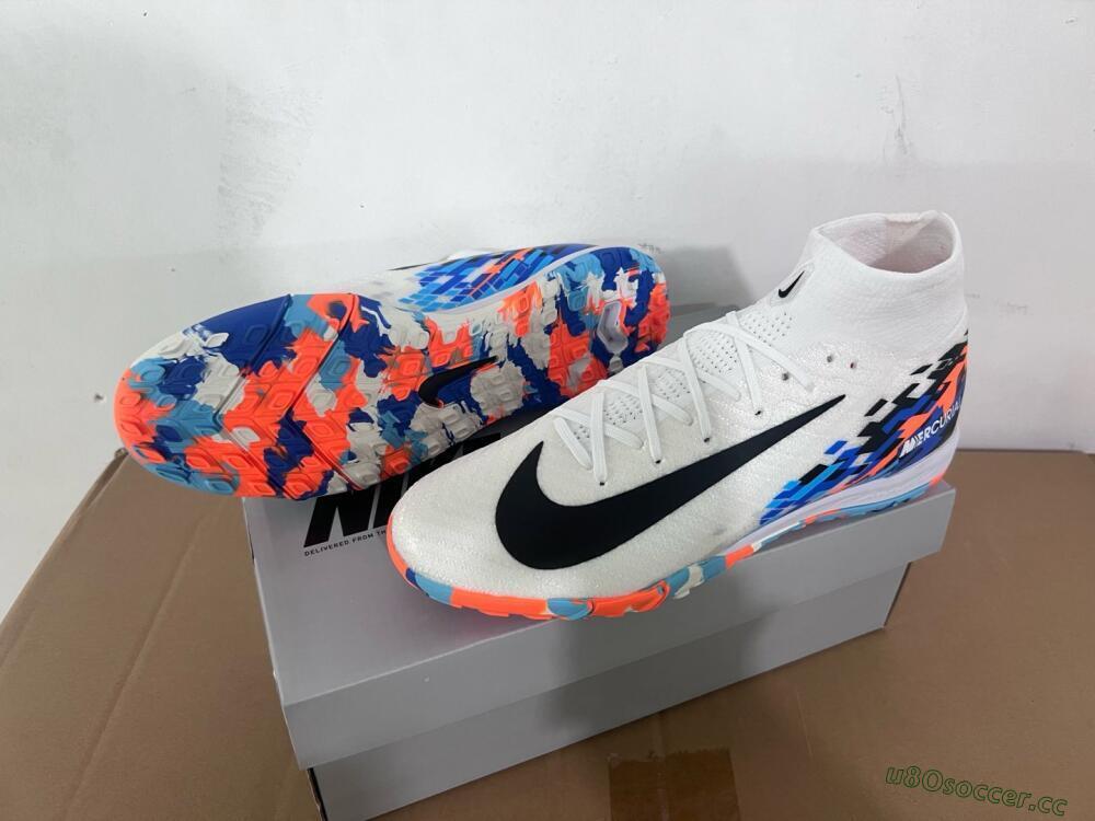 Unisex Nike Air Zoom Mercurial Superfly 10 Elite TF Artificial Turf High-Tops Football Shoes - White/Blue/Orange