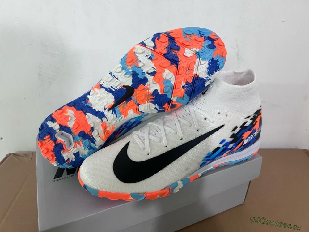 Unisex Nike Air Zoom Mercurial Superfly 10 Elite TF Artificial Turf High-Tops Football Shoes - White/Blue/Orange