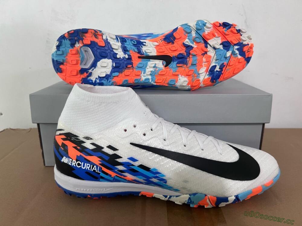 Unisex Nike Air Zoom Mercurial Superfly 10 Elite TF Artificial Turf High-Tops Football Shoes - White/Blue/Orange