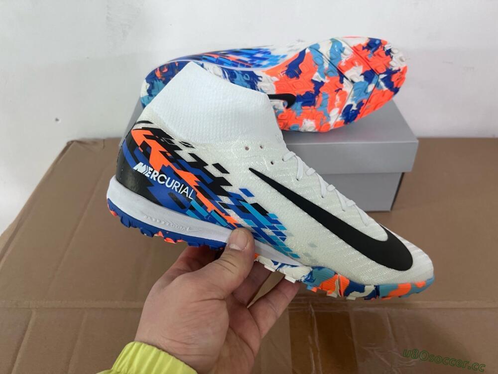 Unisex Nike Air Zoom Mercurial Superfly 10 Elite TF Artificial Turf High-Tops Football Shoes - White/Blue/Orange