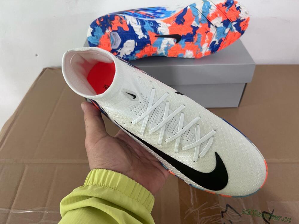 Unisex Nike Air Zoom Mercurial Superfly 10 Elite TF Artificial Turf High-Tops Football Shoes - White/Blue/Orange