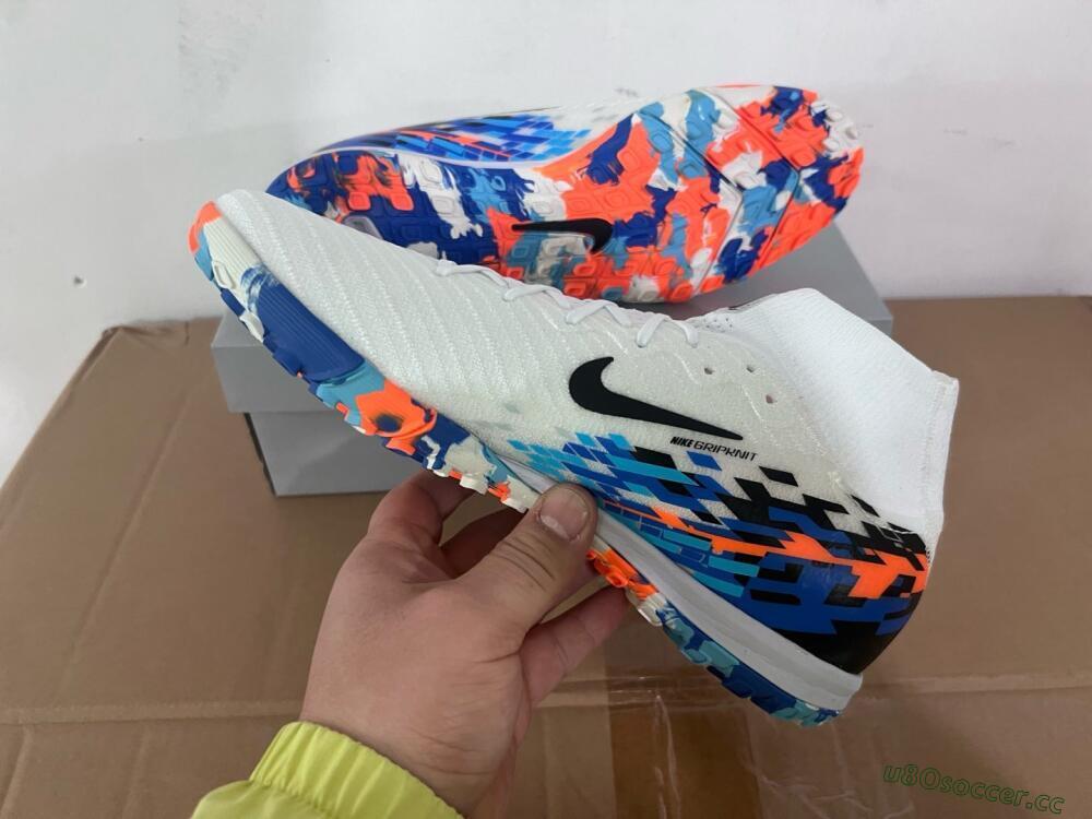 Unisex Nike Air Zoom Mercurial Superfly 10 Elite TF Artificial Turf High-Tops Football Shoes - White/Blue/Orange