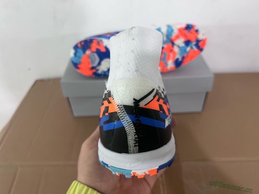 Unisex Nike Air Zoom Mercurial Superfly 10 Elite TF Artificial Turf High-Tops Football Shoes - White/Blue/Orange