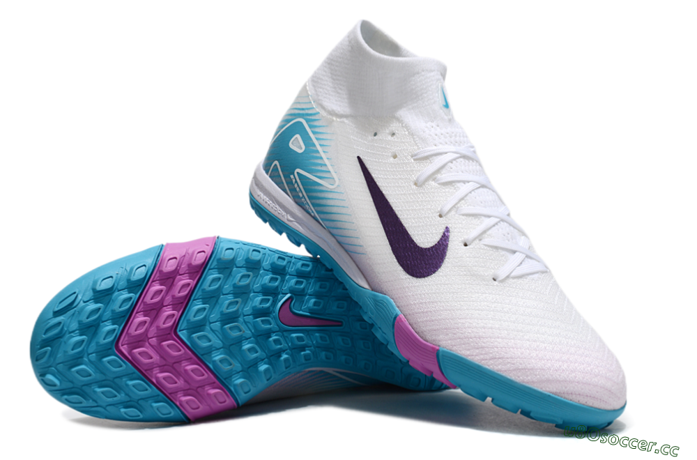 Unisex Nike Air Zoom Mercurial Superfly 10 Elite TF Artificial Turf High-Tops Football Shoes - White/Purple/Blue 3