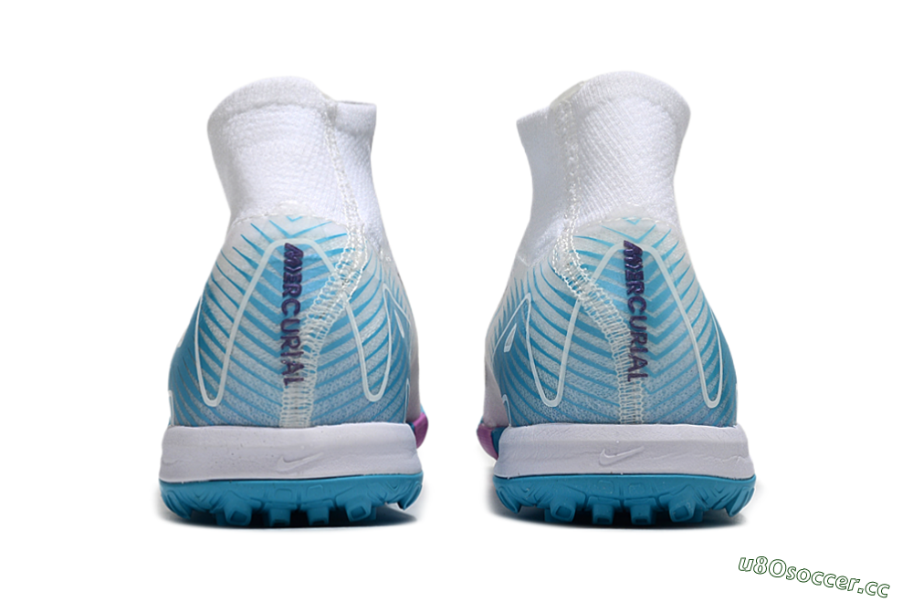 Unisex Nike Air Zoom Mercurial Superfly 10 Elite TF Artificial Turf High-Tops Football Shoes - White/Purple/Blue 5