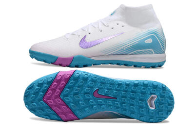 Unisex Nike Air Zoom Mercurial Superfly 10 Elite TF Artificial Turf High-Tops Football Shoes - White/Purple/Blue