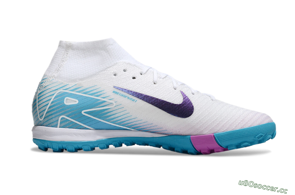 Unisex Nike Air Zoom Mercurial Superfly 10 Elite TF Artificial Turf High-Tops Football Shoes - White/Purple/Blue 7