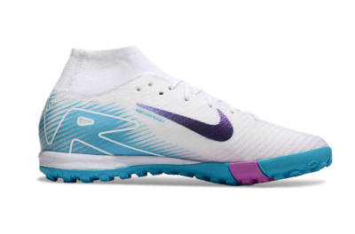 Unisex Nike Air Zoom Mercurial Superfly 10 Elite TF Artificial Turf High-Tops Football Shoes - White/Purple/Blue