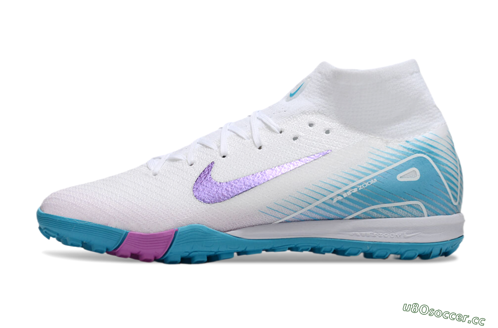 Unisex Nike Air Zoom Mercurial Superfly 10 Elite TF Artificial Turf High-Tops Football Shoes - White/Purple/Blue 0