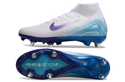 Men's Nike Air Zoom Mercurial Superfly 10 Elite SG Soft Ground High-Tops Football Boots - White/Purple/Blue