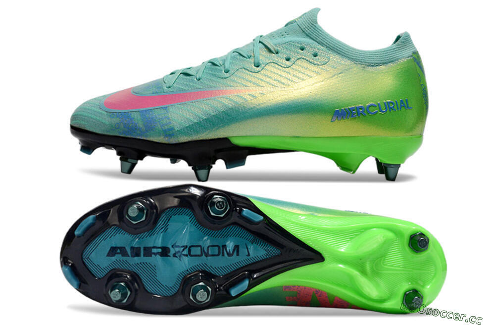 Men's Nike Air Zoom Mercurial Vapor 16 Elite SG Soft Ground Low-Tops Football Boots - Jade/Pink/Blue 1