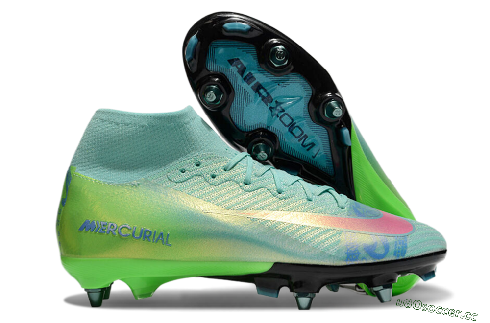 Men's Nike Air Zoom Mercurial Superfly 10 Elite SG Soft Ground High-Tops Football Boots - Jade/Pink/Blue 2