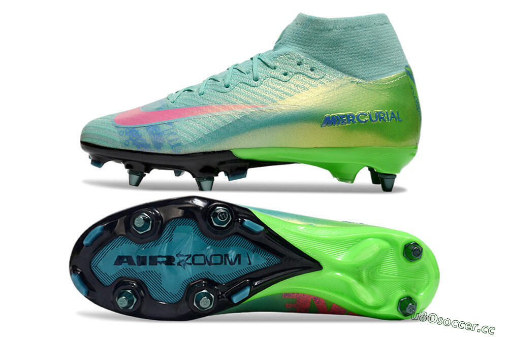 Men's Nike Air Zoom Mercurial Superfly 10 Elite SG Soft Ground High-Tops Football Boots - Jade/Pink/Blue 1