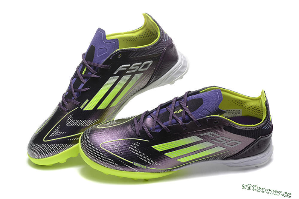 Unisex Adidas F50 Pro TF Artificial Turf Low-Tops Football Shoes - Purple/Yellow/White 3