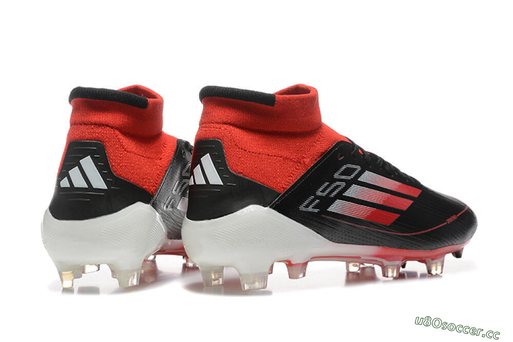 Men's Adidas F50 Elite Mid FG Firm Ground High-Tops Football Boots - Black/Red/White 5