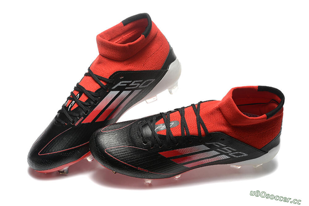 Men's Adidas F50 Elite Mid FG Firm Ground High-Tops Football Boots - Black/Red/White 3