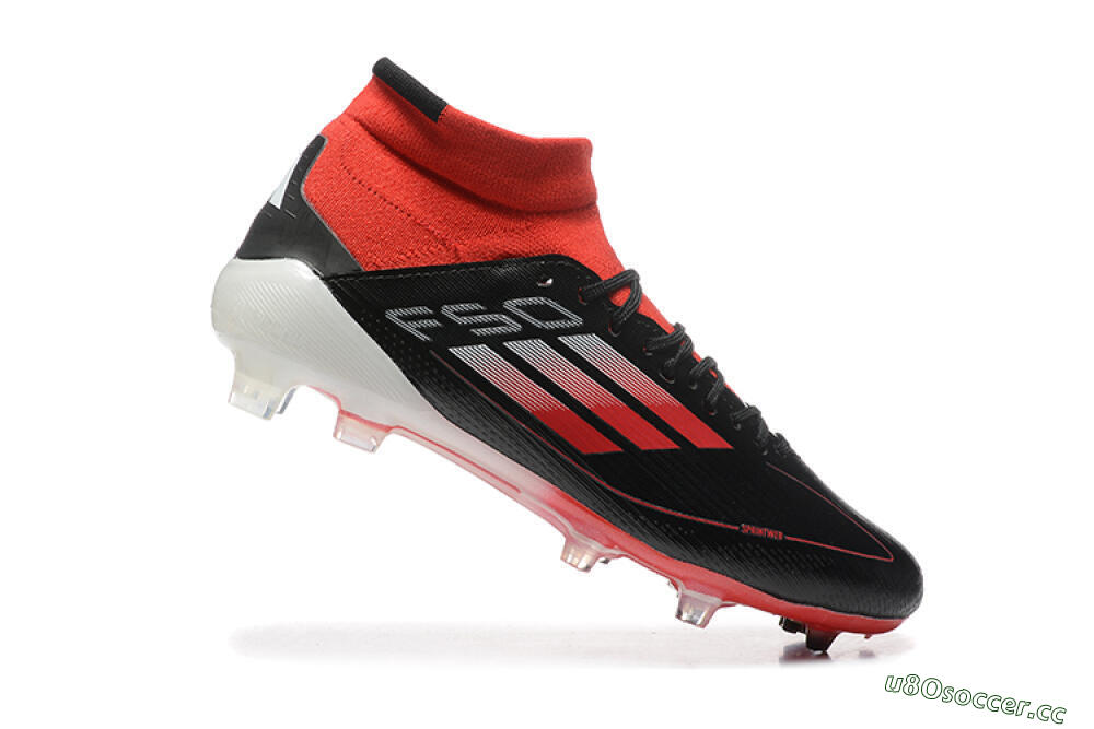 Men's Adidas F50 Elite Mid FG Firm Ground High-Tops Football Boots - Black/Red/White 4