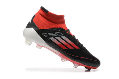 Men's Adidas F50 Elite Mid FG Firm Ground High-Tops Football Boots - Black/Red/White