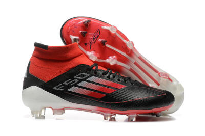 Men's Adidas F50 Elite Mid FG Firm Ground High-Tops Football Boots - Black/Red/White