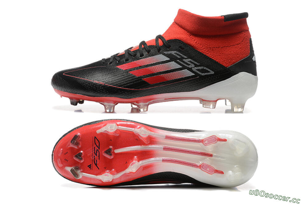 Men's Adidas F50 Elite Mid FG Firm Ground High-Tops Football Boots - Black/Red/White 1