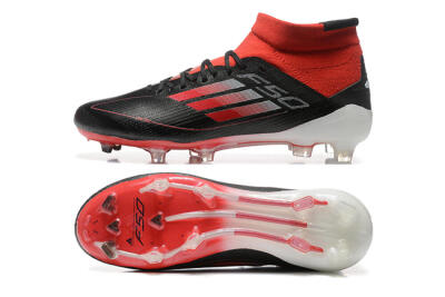 Men's Adidas F50 Elite Mid FG Firm Ground High-Tops Football Boots - Black/Red/White