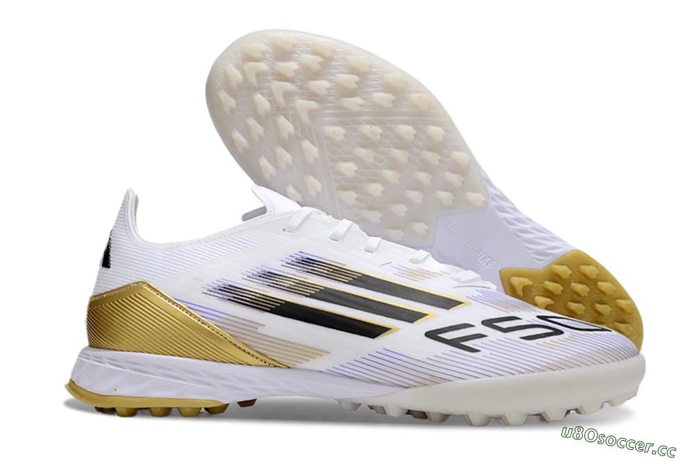 Men's Adidas F50 Pro TF Artificial Turf Low-Tops Football Shoes - White/Black/Yellow 2