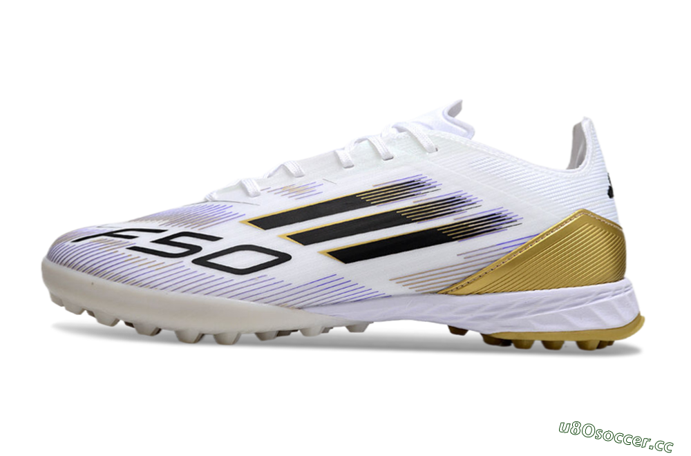 Men's Adidas F50 Pro TF Artificial Turf Low-Tops Football Shoes - White/Black/Yellow 0