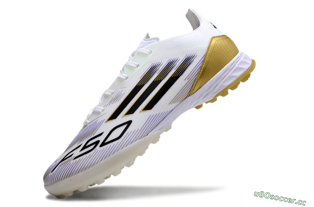 Men's Adidas F50 Pro TF Artificial Turf Low-Tops Football Shoes - White/Black/Yellow 4