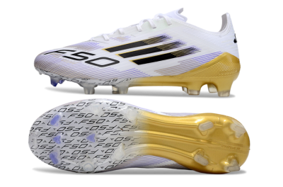Men's Adidas F50 Elite FG Firm Ground Low-Tops Football Boots - White/Black/Yellow