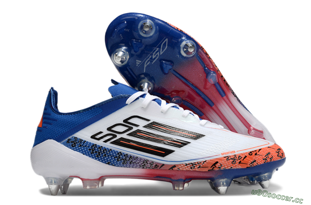 Men's Adidas F50 Elite SG Soft Ground Low-Tops Football Boots - White/Black/Red/Blue 2
