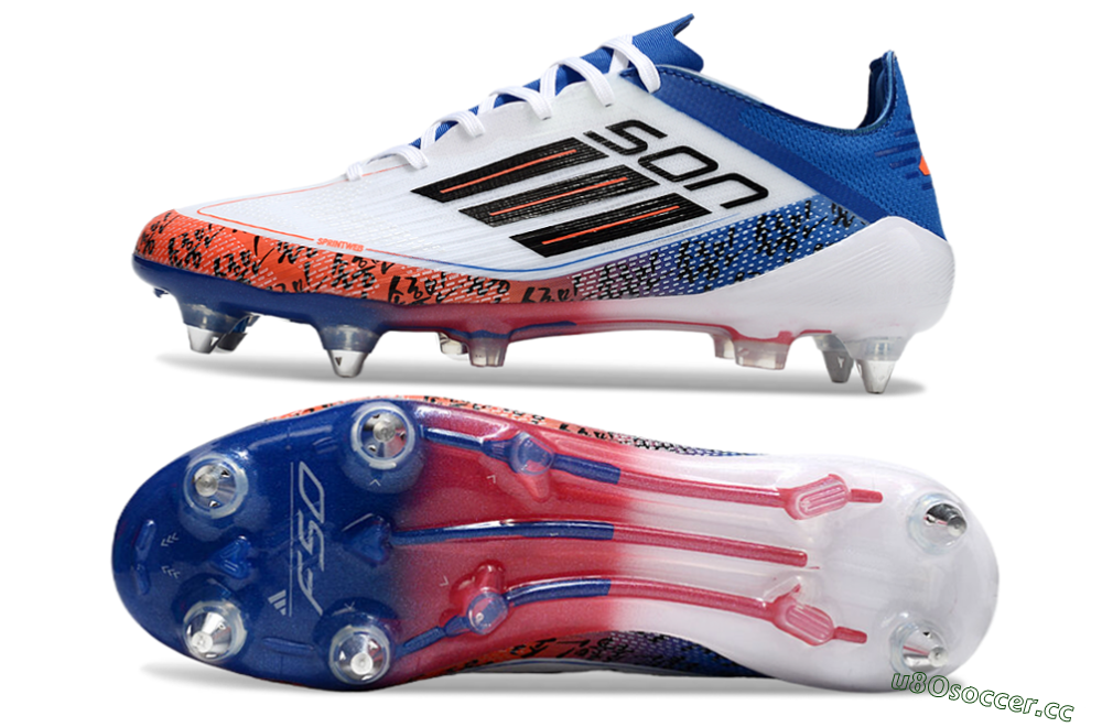Men's Adidas F50 Elite SG Soft Ground Low-Tops Football Boots - White/Black/Red/Blue 1