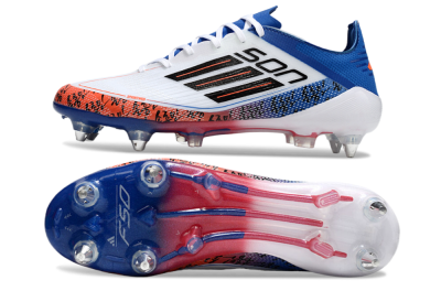 Men's Adidas F50 Elite SG Soft Ground Low-Tops Football Boots - White/Black/Red/Blue