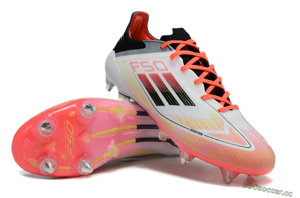 Men's Adidas F50 Elite SG Soft Ground Low-Tops Football Boots - White/Red/Yellow/Black 3