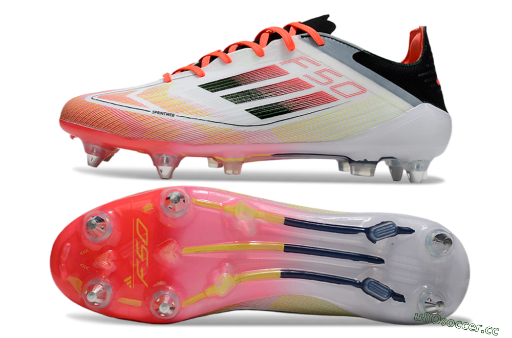 Men's Adidas F50 Elite SG Soft Ground Low-Tops Football Boots - White/Red/Yellow/Black 1
