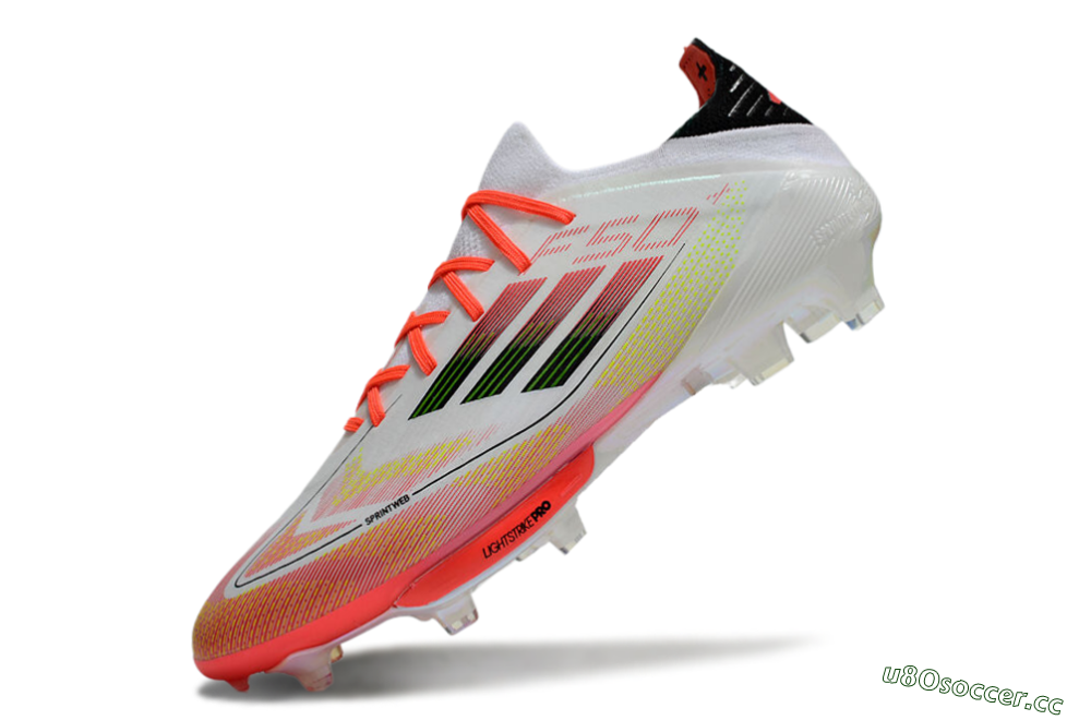 Men's Adidas F50 Lightstrike Elite Laceless FG Firm Ground Low-Tops Football Boots - White/Red/Yellow 5