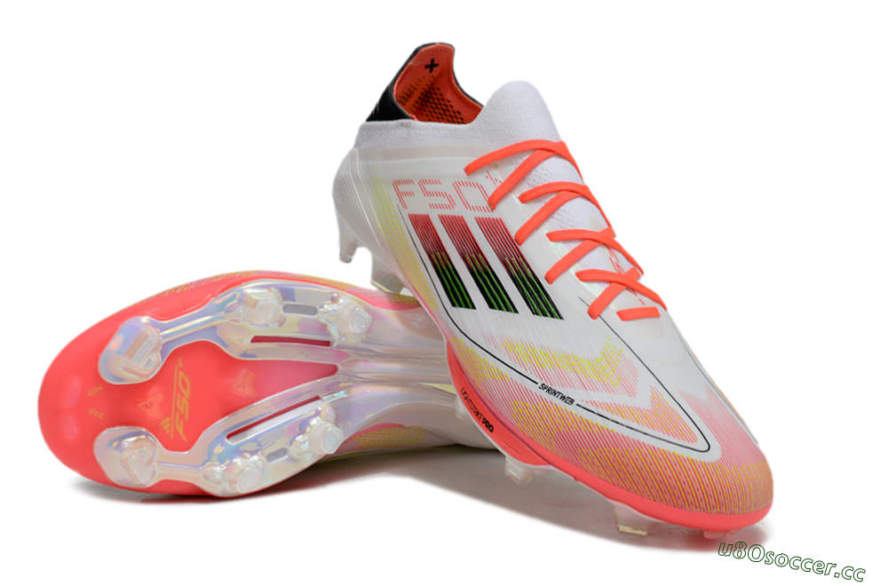 Men's Adidas F50 Lightstrike Elite Laceless FG Firm Ground Low-Tops Football Boots - White/Red/Yellow 3