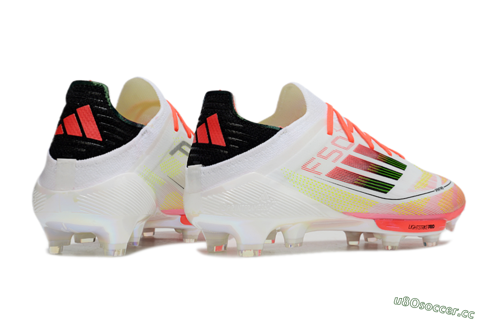 Men's Adidas F50 Lightstrike Elite Laceless FG Firm Ground Low-Tops Football Boots - White/Red/Yellow 6