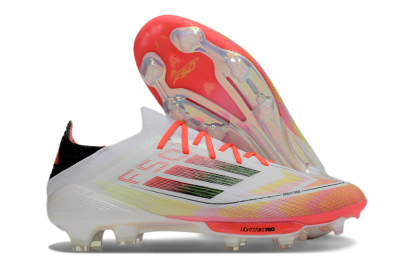 Men's Adidas F50 Lightstrike Elite Laceless FG Firm Ground Low-Tops Football Boots - White/Red/Yellow